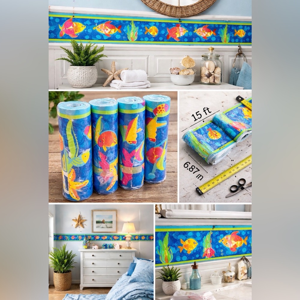 LOT 4 Springmaid Atlantic Bliss Fish Wallpaper Border Coastal Prepasted Blue